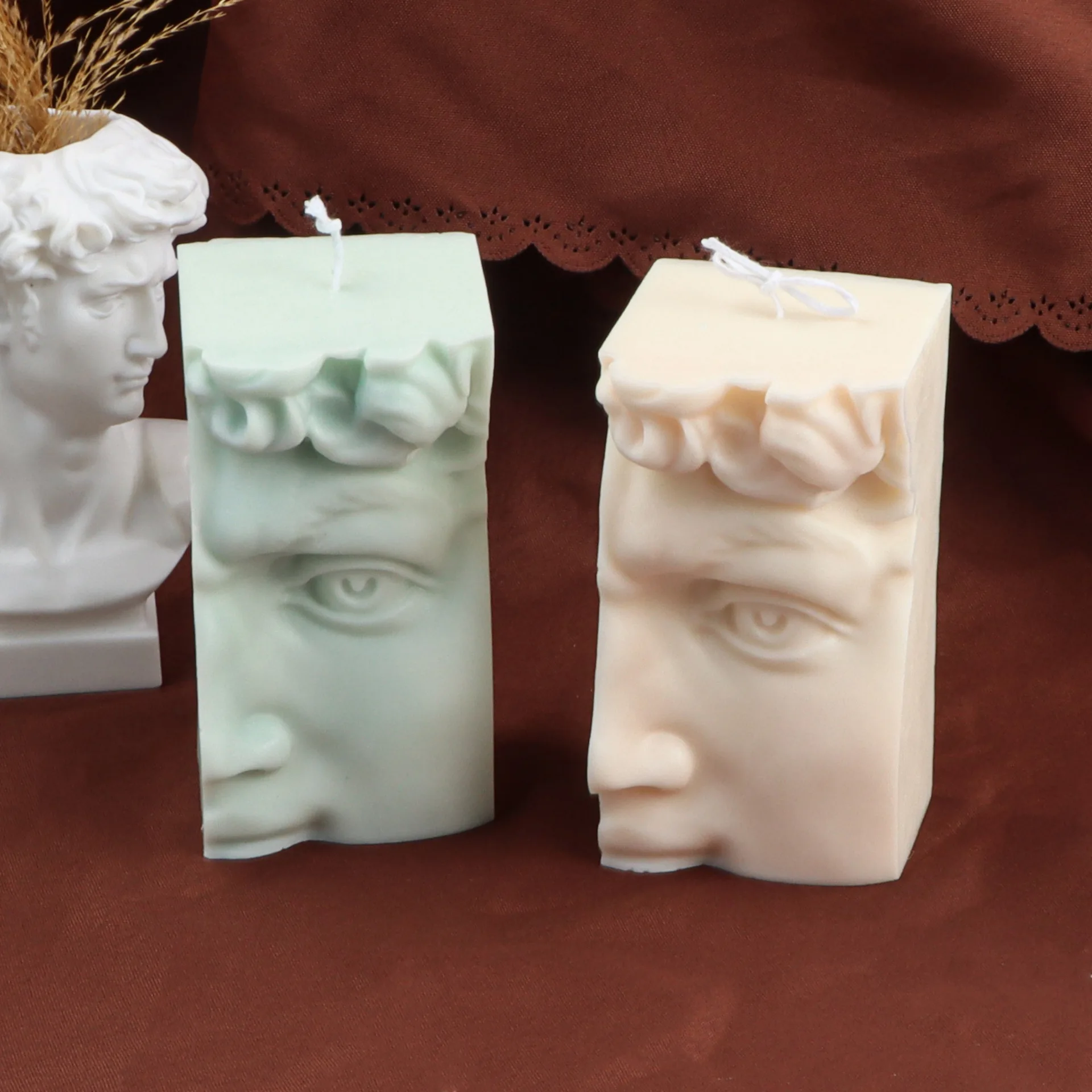 

3D Body Art David Face Silicone Mould Greek Statue Sculpture Half Head Lips Mouth Hercule Candle Molds For Home Decoration