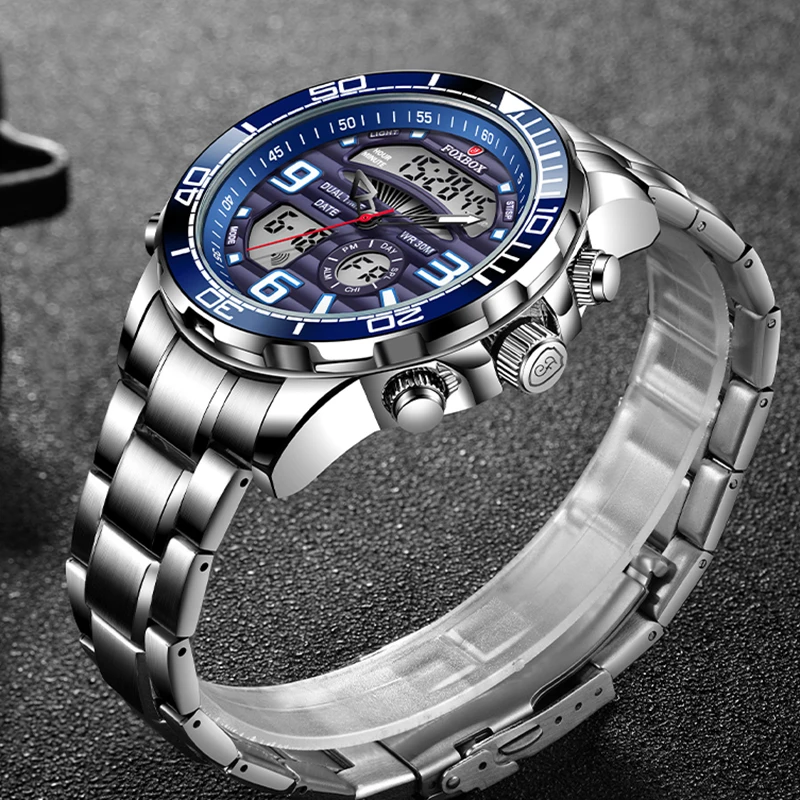 2024 LIGE Brand Foxbox Digital Mens Watches Top Luxury Sport Quartz Wristwatch For Men All Steel Military Waterproof Clock+Box