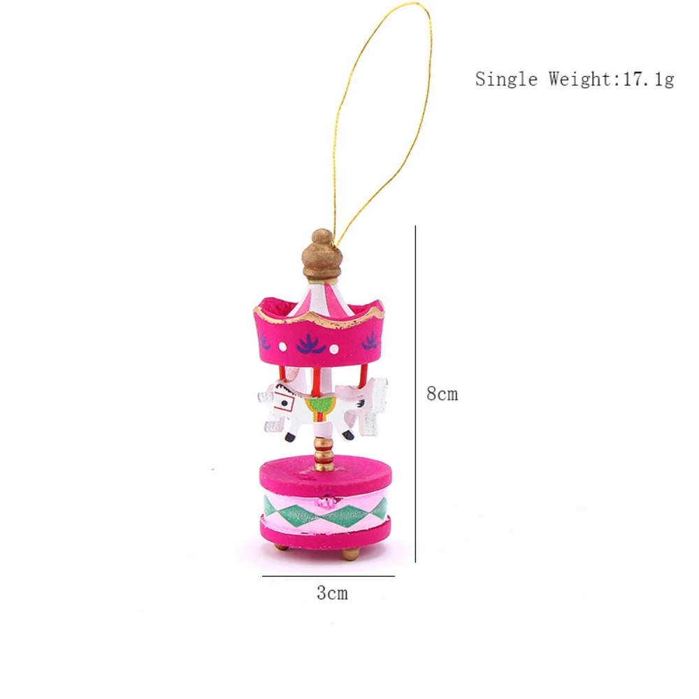 1 Box 6Pcs Creative Gift Small Pendant Wooden Colorful Pavilion Horse, Christmas Souvenir Mini Carousel Home Decoration Ornament