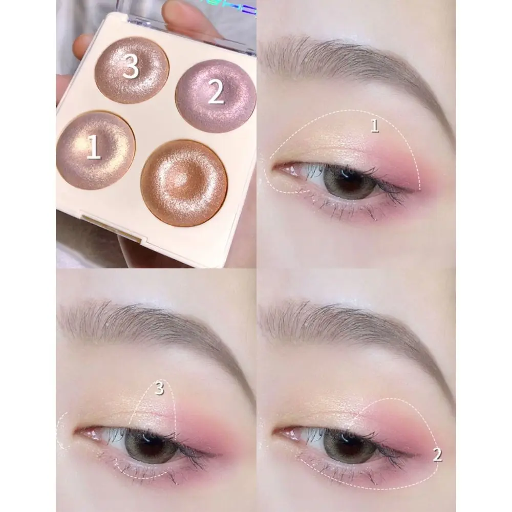 4색 도넛 하이라이트 트레이 반짝이는 오래 지속되는 컬러 글리터 하이라이터 섬세한 질감 쉬머 아이섀도우 리잉 실크웜