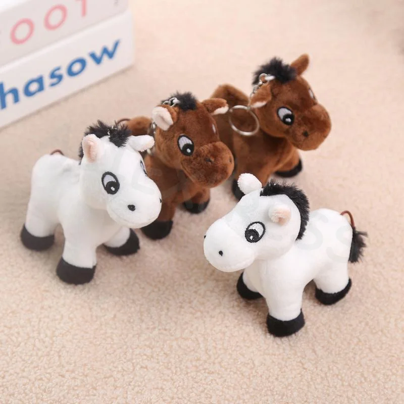 1Pcs Cartoon Pony Pendant Stuffed Animal Horse Plush Toy Key Ring Backpack Ornaments Hanging Decoration