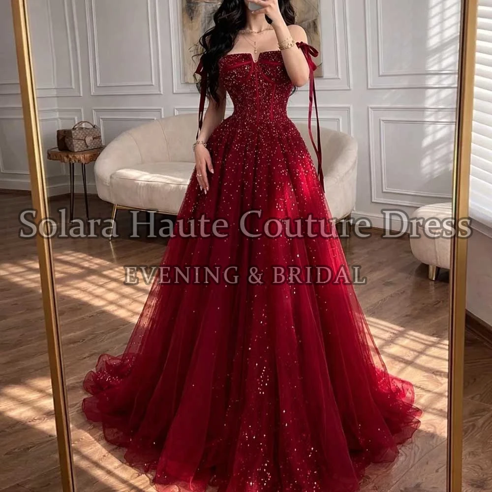 Solara Customized Strapless Long Evening Dress Sparkly Tulle A Line Prom Gowns for Women Vestido de Noche Robe de Soirée 2026