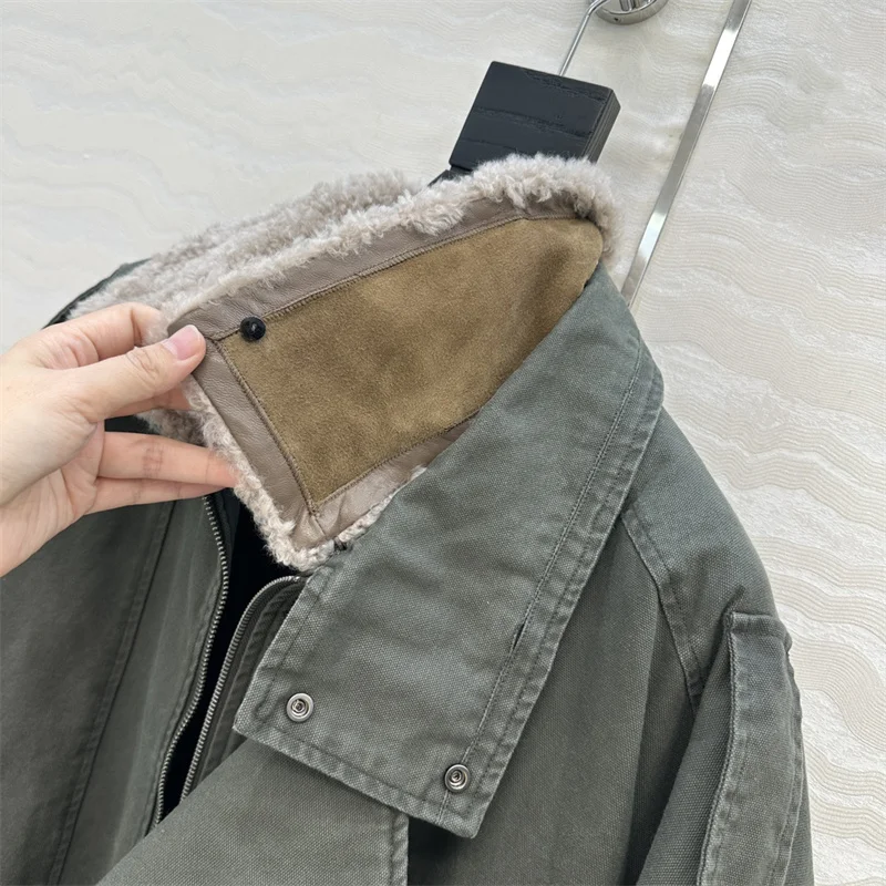 سترة نسائية سفلية 2026 ربيع جديد بياقة صوف الضأن سترة نسائية قابلة للفصل بطانة داخلية قابلة للفصل ، معطف سميك دافئ y2k