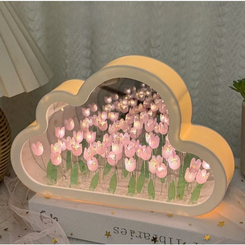 ทิวลิปโคมไฟตั้งโต๊ะ LED Night Light DIY กระจกโคมไฟตั้งโต๊ะวัสดุแพคเกจบ้านโคมไฟตกแต่งห้องนอนของขวัญวันเกิดวันวาเลนไทน์