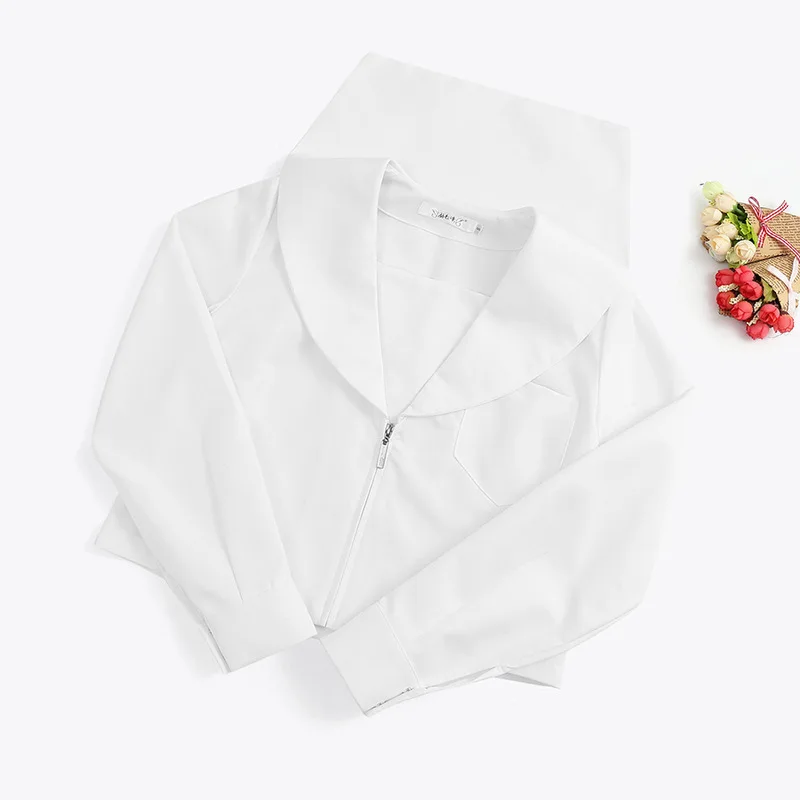 Japanese JK Sailor Uniform Top, Kanto / Sapporo / Kansai Collar,Plain Black&White No Accessories,Single Blouse For Campus Wear