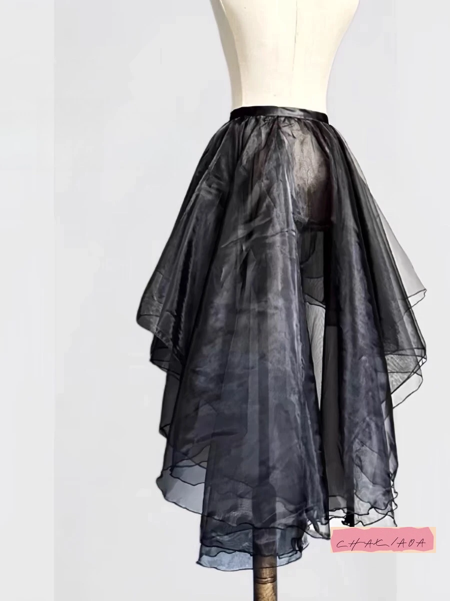 Textura de vidro lolita estilo balé dança gaze saia de uma peça grande pêndulo malha avental médio e longo com arrastando