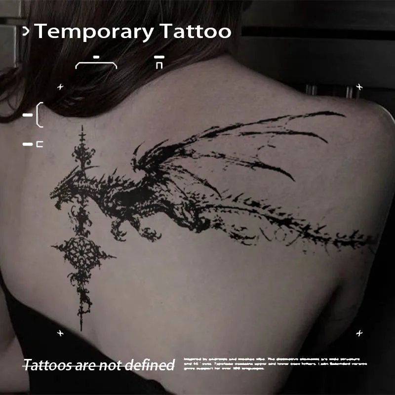 Autocollant de tatouage temporaire Dragon Gothique avec Croix, motif Jus de Plantes, Nouveaux Jouets pour les Meilleurs Adolescents, Art