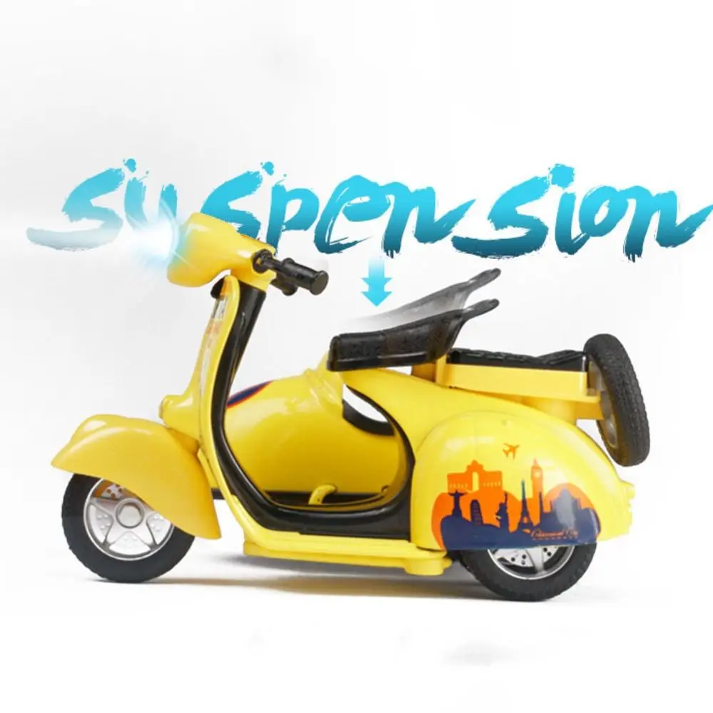 Modello di moto pull-back a tre ruote Simulazione di suoni e luci Collezione di auto giocattolo per moto in lega pressofuso