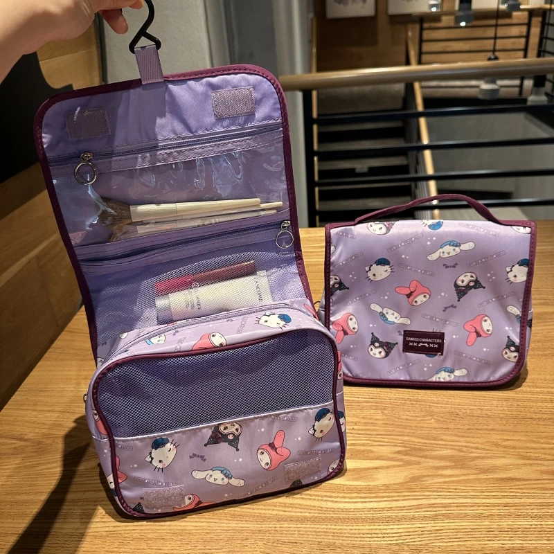 

sanrio cute cartoon kuromi printed folding makeup bag cinnamoroll my melody travel large capacity hangable toiletries storage