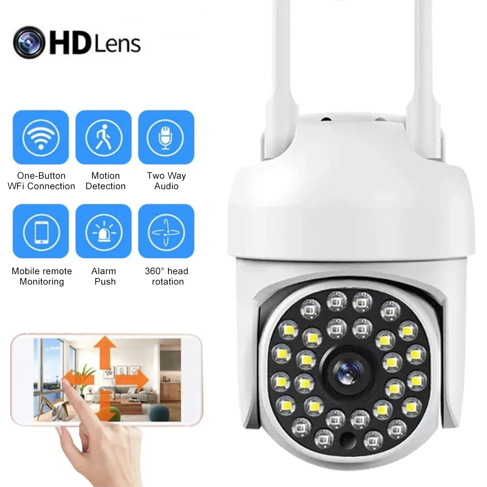 Caméra de surveillance extérieure IP WiFi HD 8MP/4K, dispositif de sécurité sans fil, avec vision nocturne infrarouge 1080p, 28LED