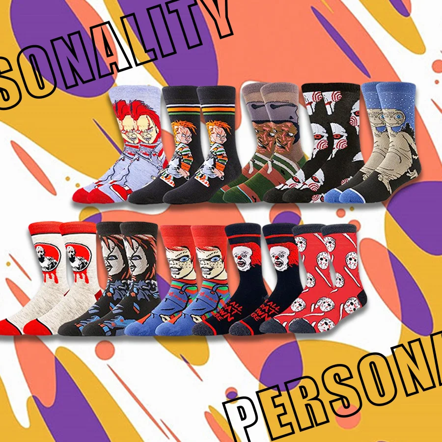 

Trendy Cartoon Anime Socks for Men Women Hip Hop Street Style Novelty Funny Casual Crew Socks with Pop Culture Prints