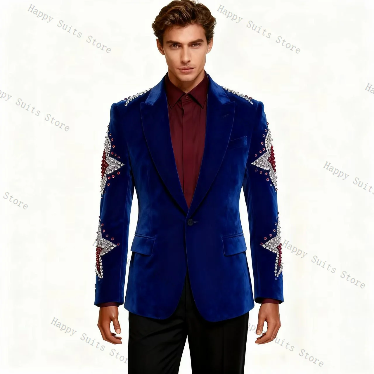 Burgunderroter Samt-Herrenanzug-Set, 2-teilig, Blazer + Baumwollhose, Hose, formeller Büromantel, Hochzeit, Smoking, individuelle Jacke, Outfit