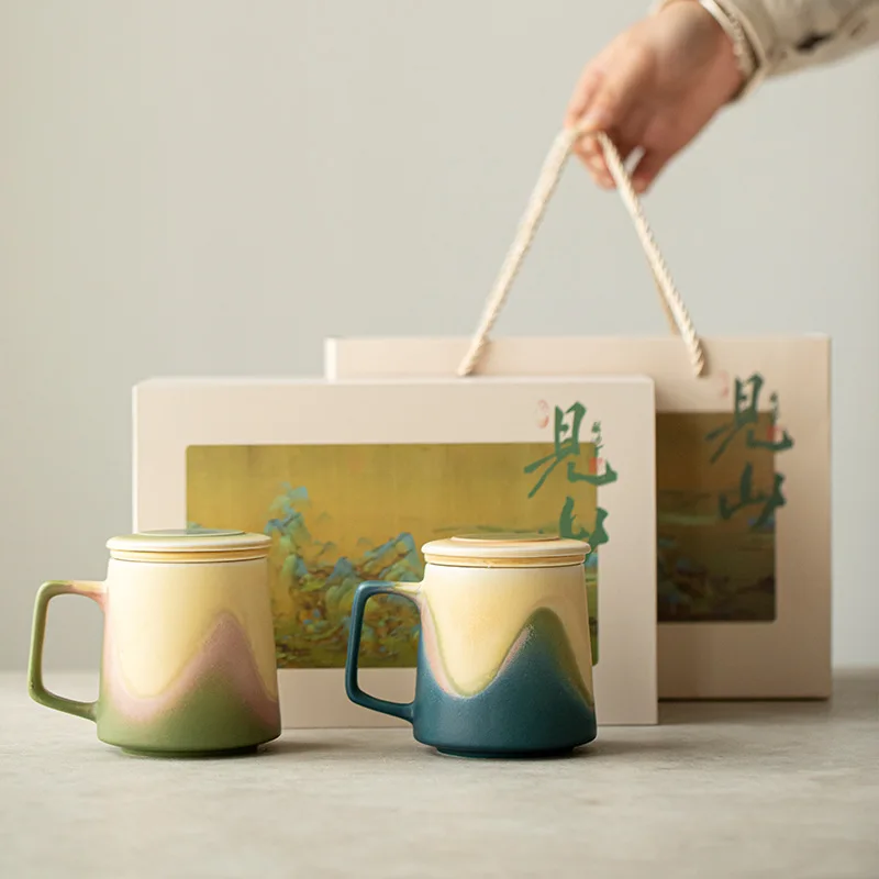 Ceramic Tea Cup New Chinese Style Kiln Change Tea Water Separation Mug Gift for Clients Business Cultural Creative Souvenir