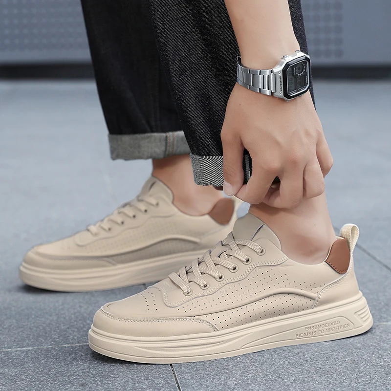 Scarpe da ginnastica bianche casual da uomo Scarpe slip-on Scarpe sportive alla moda leggere e traspiranti Suola spessa, allacciate, scarpe casual