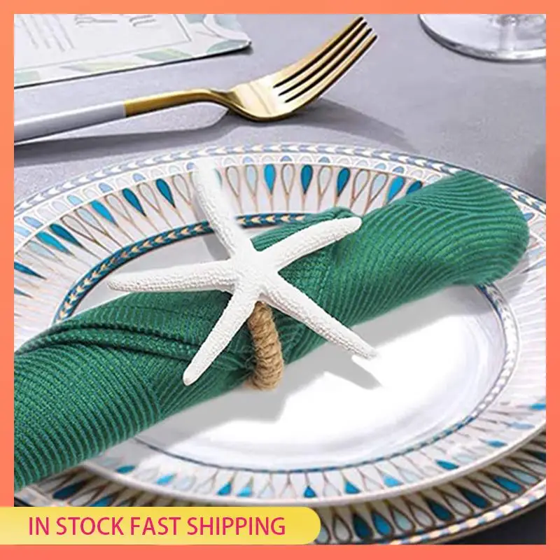 

AA05 Handmade Starfish Napkin Rings Set Of 48, White Faux Sea Star Napkin Ring Holder For Wedding, Party, Dining Tables