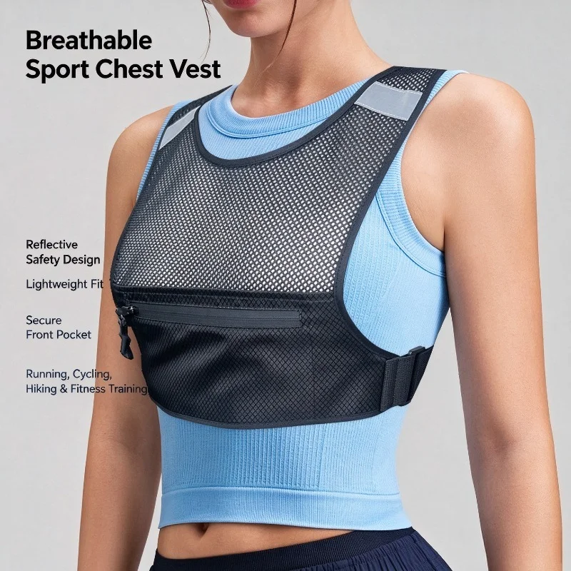 1Pc Lightweight Reflective Breathable Running Vest Chest Pack Adjustable Sports Vest for Outdoor Running Cycling Hiking Fitness