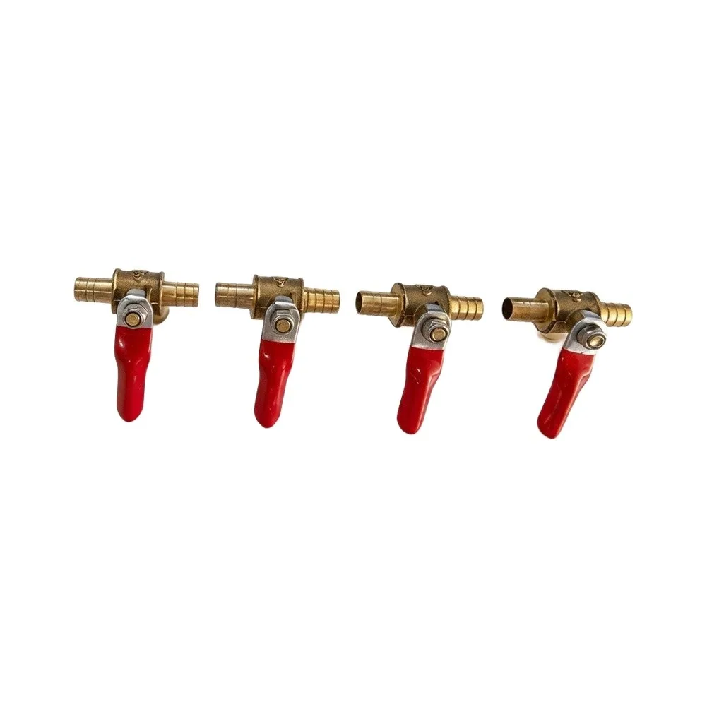 Through Type Brass For Mini Ball Valve with Red Handle for Pneumatic Systems - Designed for 6mm 8mm 10mm 12mm Inline Tubing