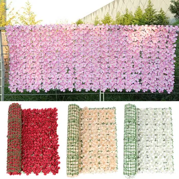 인공 벚꽃 잎 개인 정보 보호 울타리 화면, 자외선 방지 꽃 울타리, 3D 배경, 0.5x1m