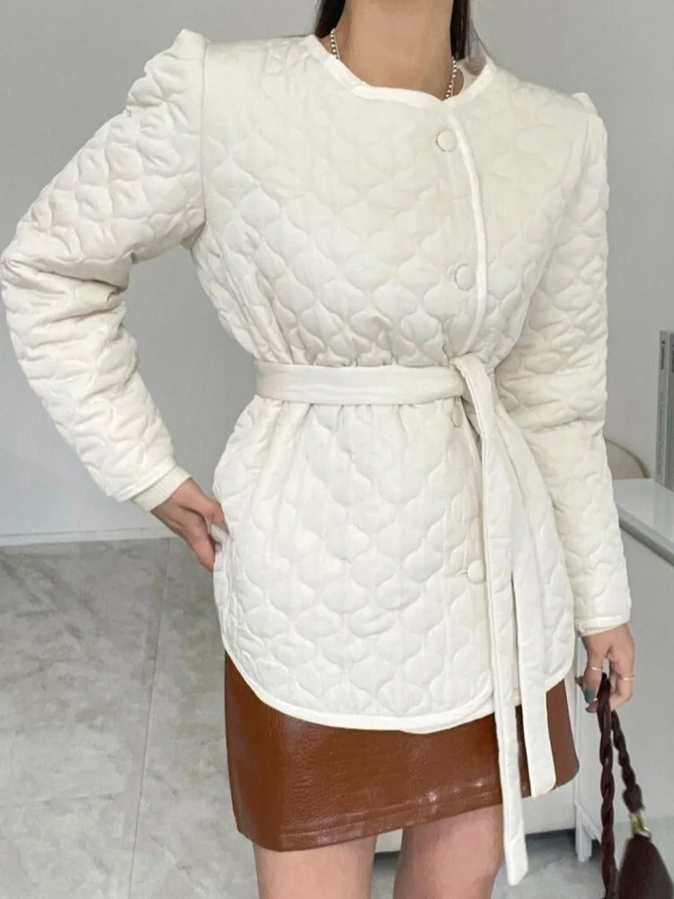 Jaet de algodão retrô feminino redondo ne cintura acolchoada alça de botão único casaco de algodão outono inverno faion simples sle