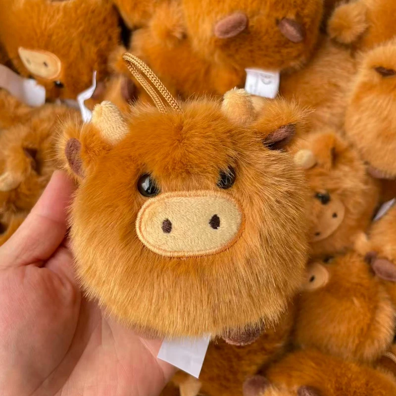 Kawaii schottischer Highland Cow Plüsch-Schlüsselanhänger, niedliche Stofftier-Ornamente, superweicher Plüsch-Anhänger, Autozubehör, Weihnachtsgeschenk