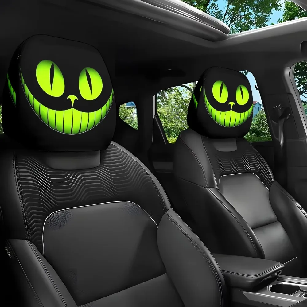 2pcs Fantasy Smile Mystical Cat Eye Universal Car Seat Headrest Covers Car Accessories Holiday Gift Decorative Protective Cover