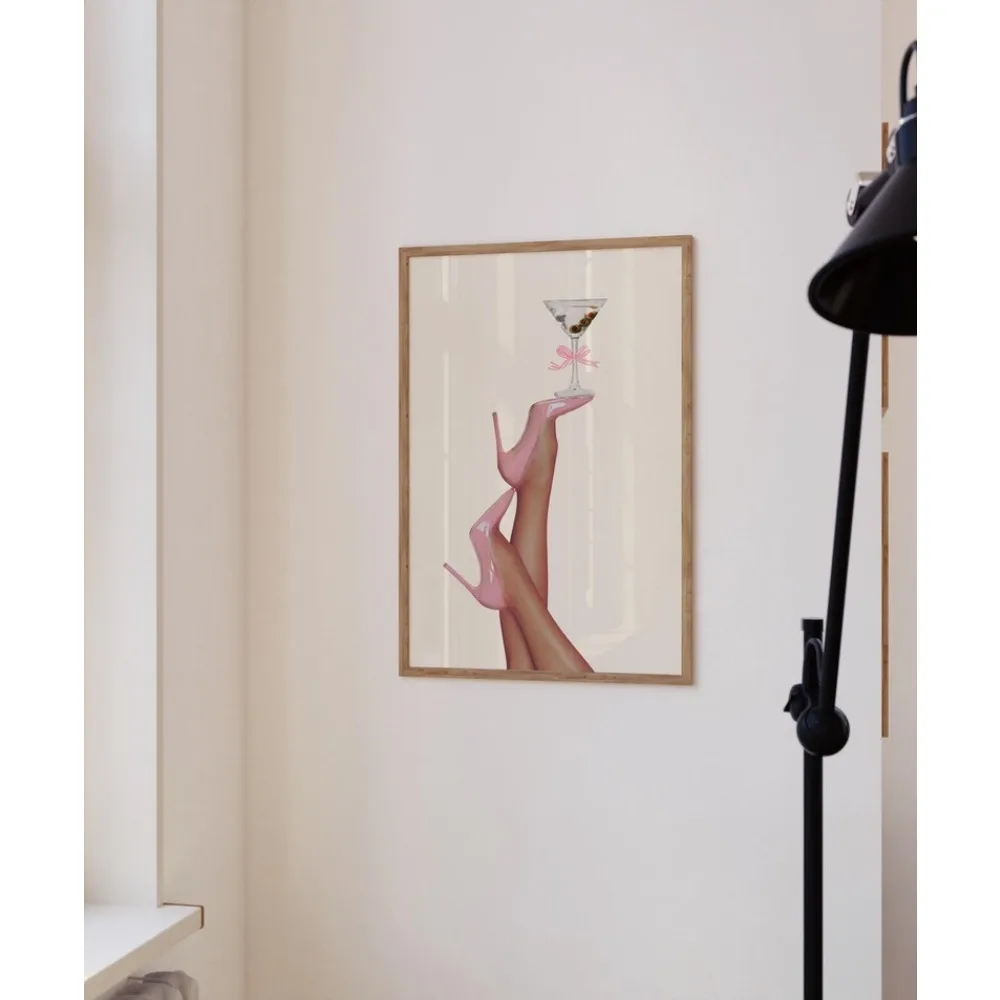 1 Piece Frameless Retro Retro Baby Pink Cocktail Wall Decoration Art Printing Poster Aesthetic Decor Bedroom Apartment Decor