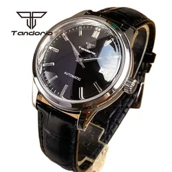 Tandorio-Relógio Mecânico Automático Masculino, 40mm, NH35A, Data, Polished Case, Double Abobadado, Sapphire Crystal, Luminous, 20Bar Leather