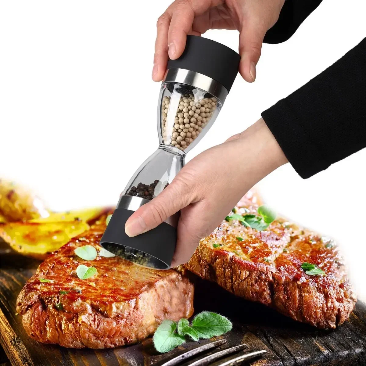 Molinillo de sal y pimienta Manual con forma de reloj de arena 2 en 1, molinillo de especias, pimienta, molinillo de sal y pimienta, utensilios de cocina, herramienta de cocina