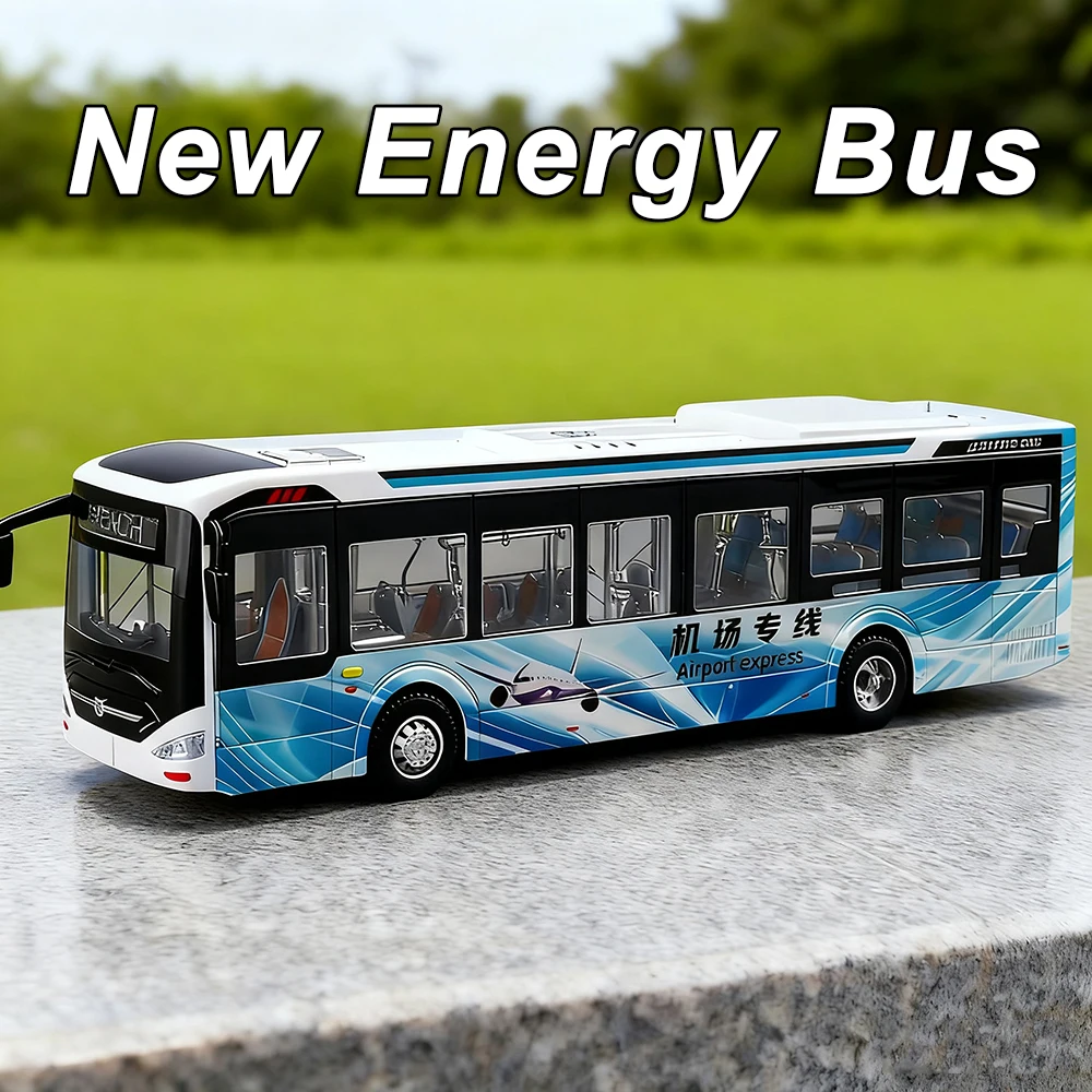 1:42 nuevo autobús energético, modelo de aleación, coche fundido a presión, juguetes, sonido, luz, puertas extraíbles, vehículos en miniatura abiertos, rompecabezas para niños, juguete para regalo