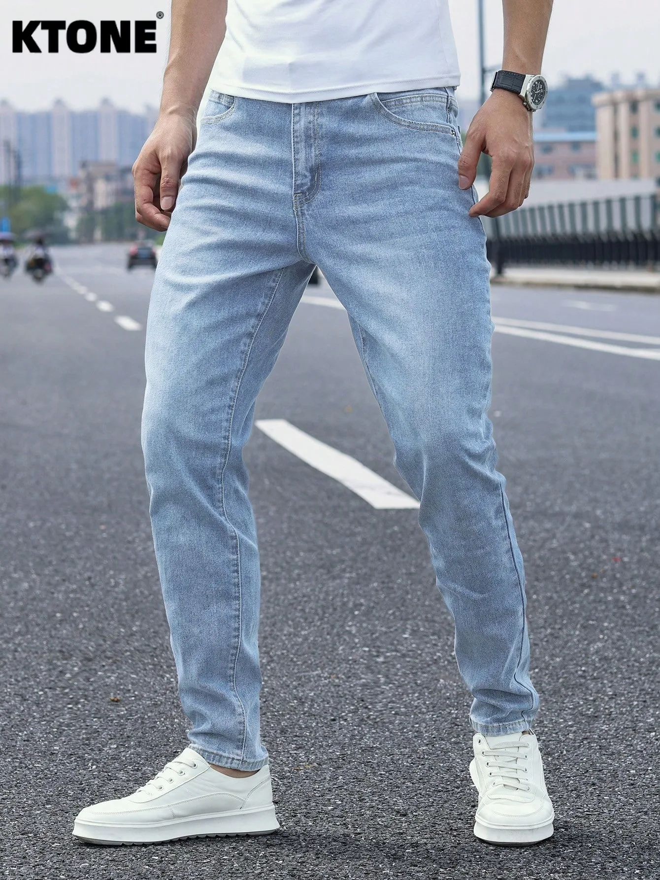 

Men's Slim Jeans Pants Drip Original Light Retro. No accessories or belts included.