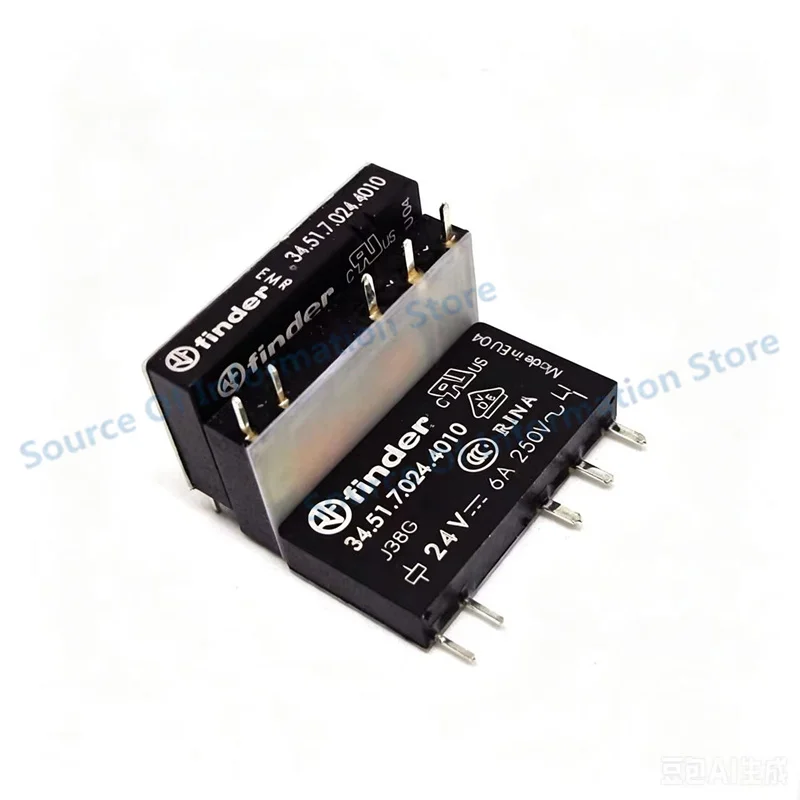 Finder 34.51.7.024.4010 Ultra Thin PCB Mount Power Relay, 24VDC Coil SPDT 6A 250VAC Industrial Automation Control Relay