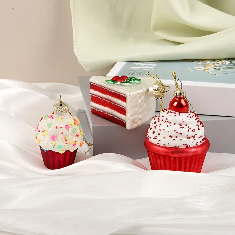 Christmas Hanging Donut Ice Cream Model Christmas Decoration Pendant Lovely Dessert Cake Prop Xmas Tree Ornaments New Year Gift