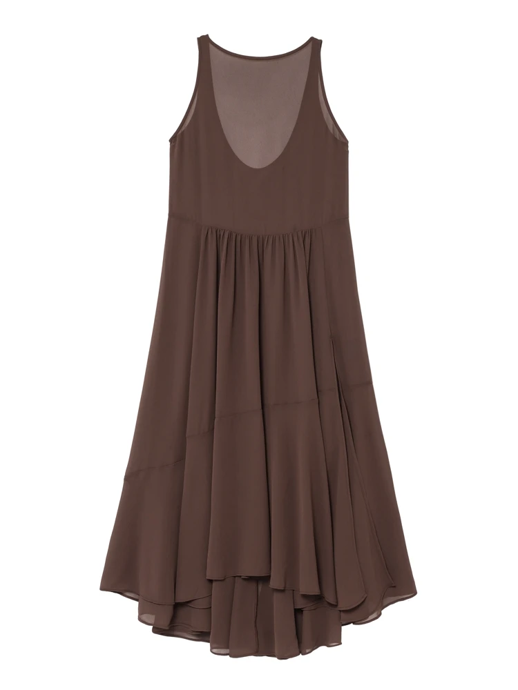

OUROPEAN ZTATION 2025 Summer New Lady Fashion V-Collar Dress Midi Skirt Chic Woman's Solid Color Sleeveless Dresses Ruffles Top