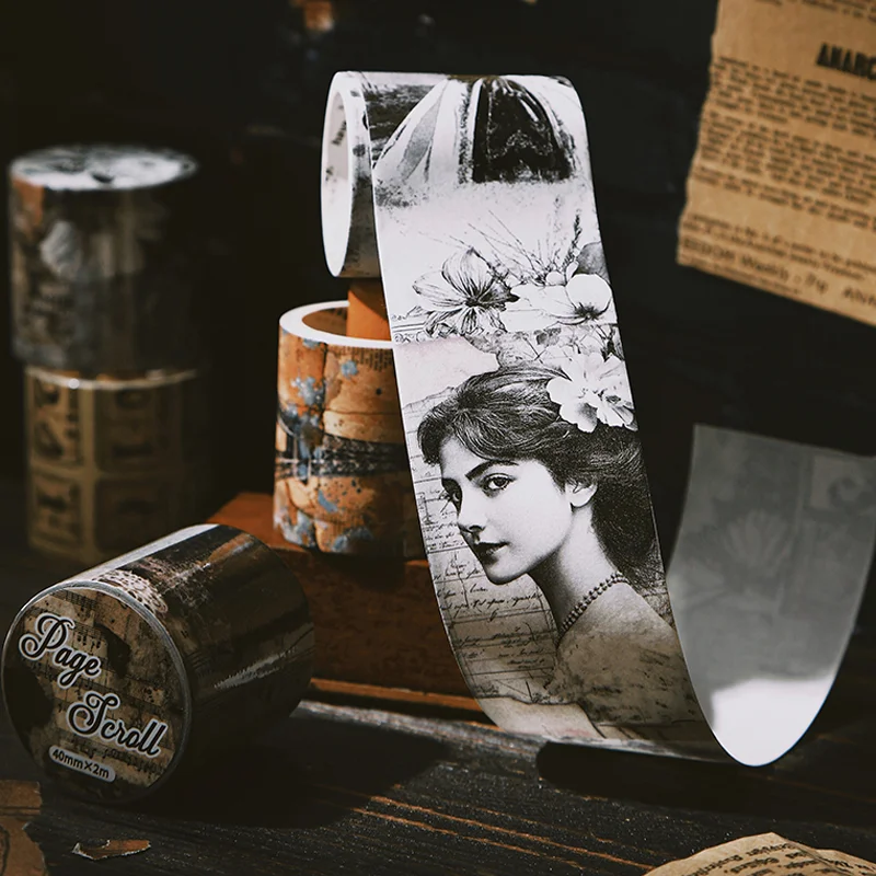 

Mr. Paper Retro Character Masking Tape 1 roll Ancient Character Flower Plant Tape Home Handbook Decoration Gift for Friends