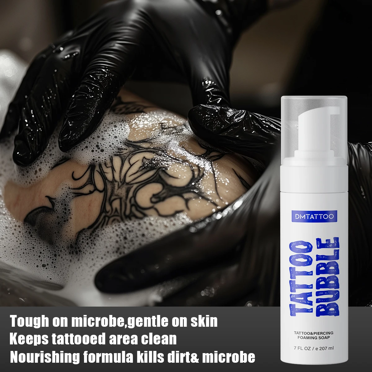 DM 70z Tattoo Blue Bubbles Foaming Aftercare Soap for sensitive skin Cleaning Soothing 100% natural ingredients Tattoo supply
