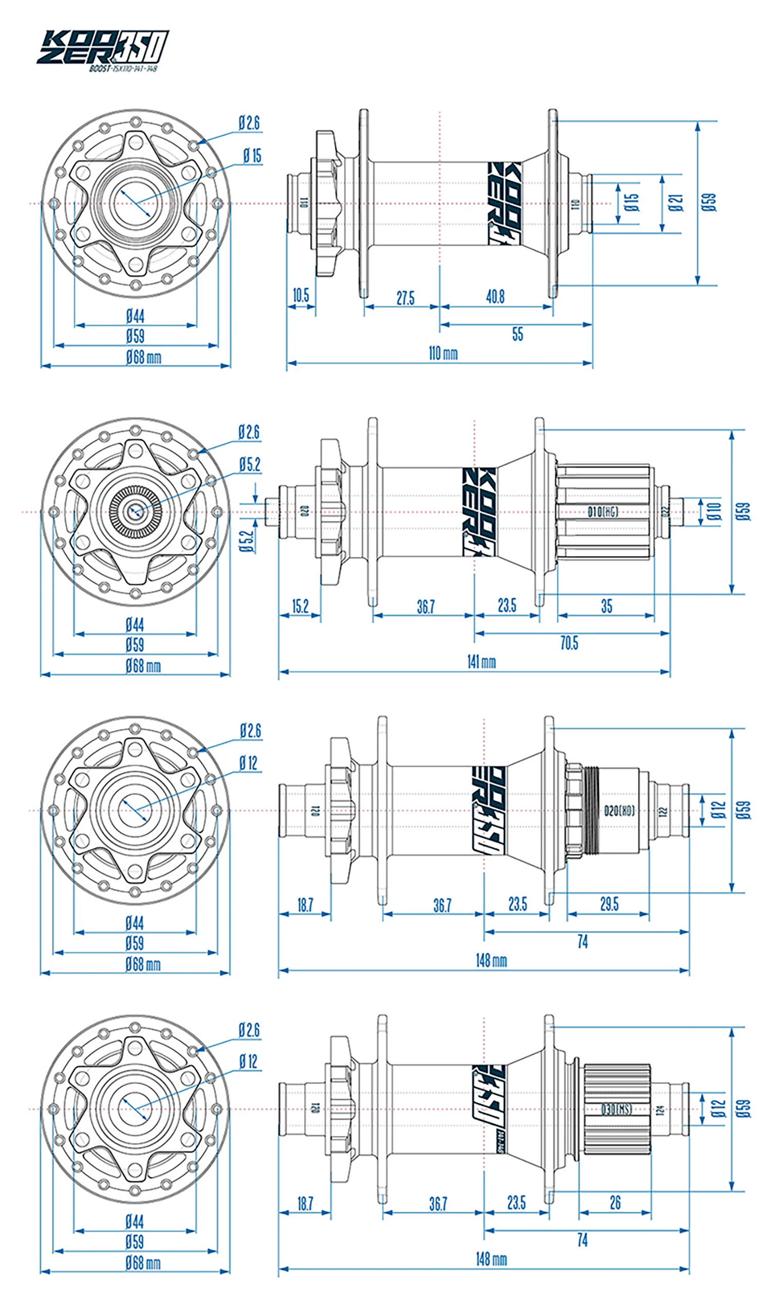 Koozer 350 Boost 40T/60T Ratschen-Fahrradnabe 11–12 Gänge HG XD 28H 32H Cr-Mo-Stahlachsen 5×141 QR 15×110 12×148MM MTB-Fahrradnabe – Detail 1