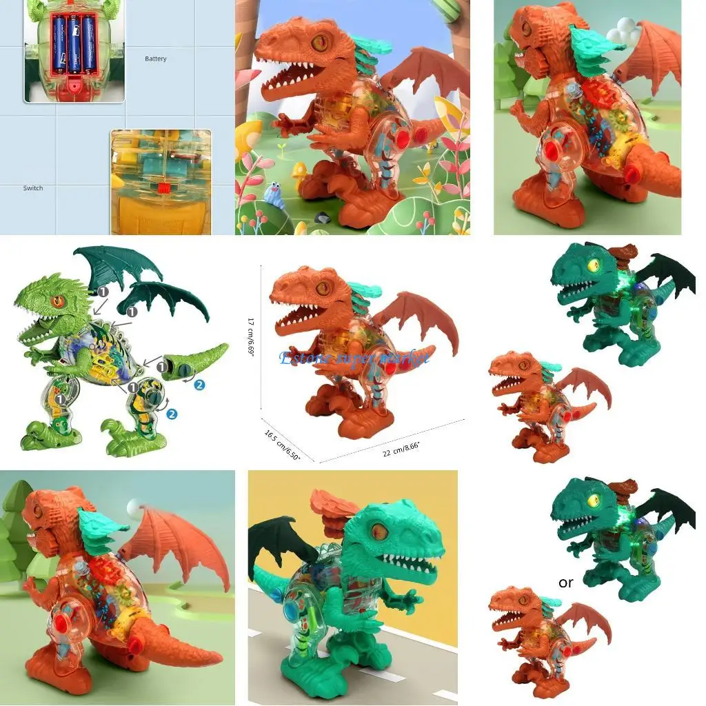 090B لعبة روبوت كهربائي يمشي على شكل ديناصور، لعبة مشي شفافة للأولاد والبنات #1