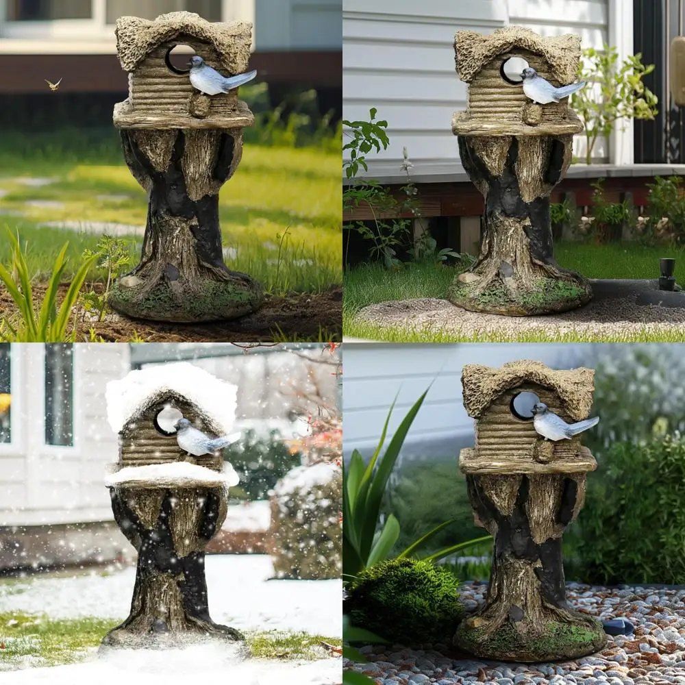

Handcrafted Rustic Bluebird Finch Cardinals Birdhouse with Tree Trunk Design