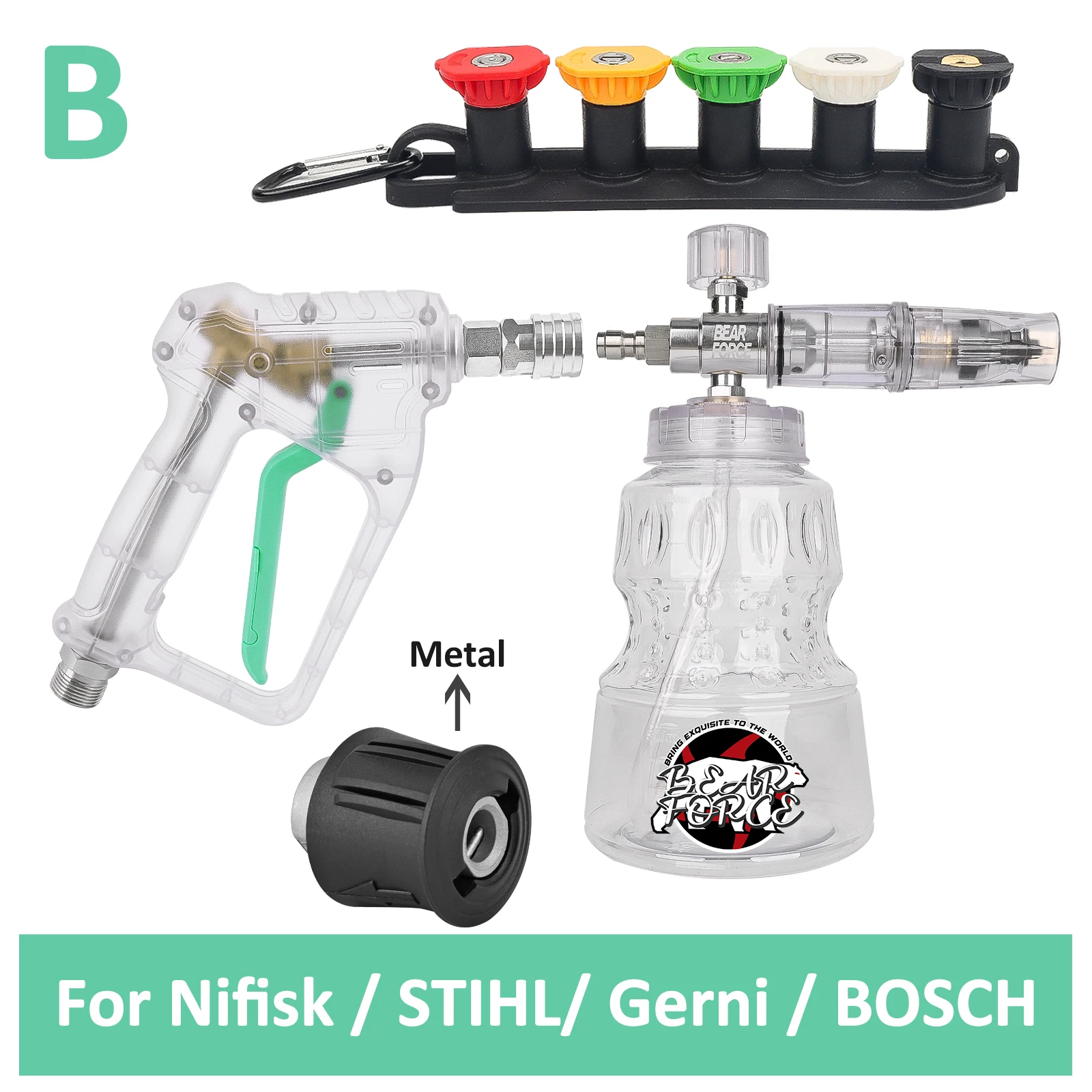 BEAR FORCE Hogedrukreiniger Waterpistool voor Car Cleaning Slang Connector Voor Karcher Nilfisk Parkside Bosch Quick Connector Nozzles