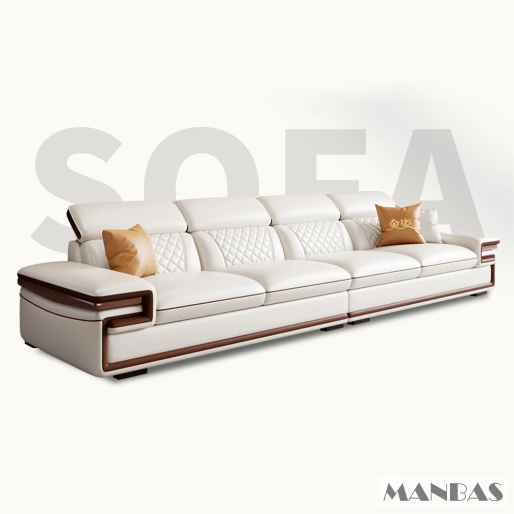 Factory Direct 2026 Italian Genuine Leather Sofa Set with Reclining Chaise Lounge, Modern Luxury Living Room Couch with Cup Hold