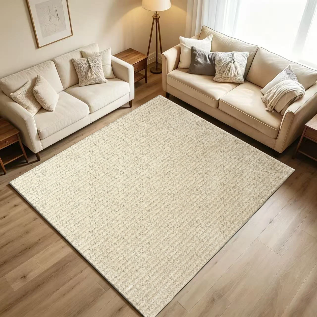 Solid Textured Beige Area Rug Minimalist Plain Soft Floor Carpet for Living Room Bedroom Kids Room Home Decor