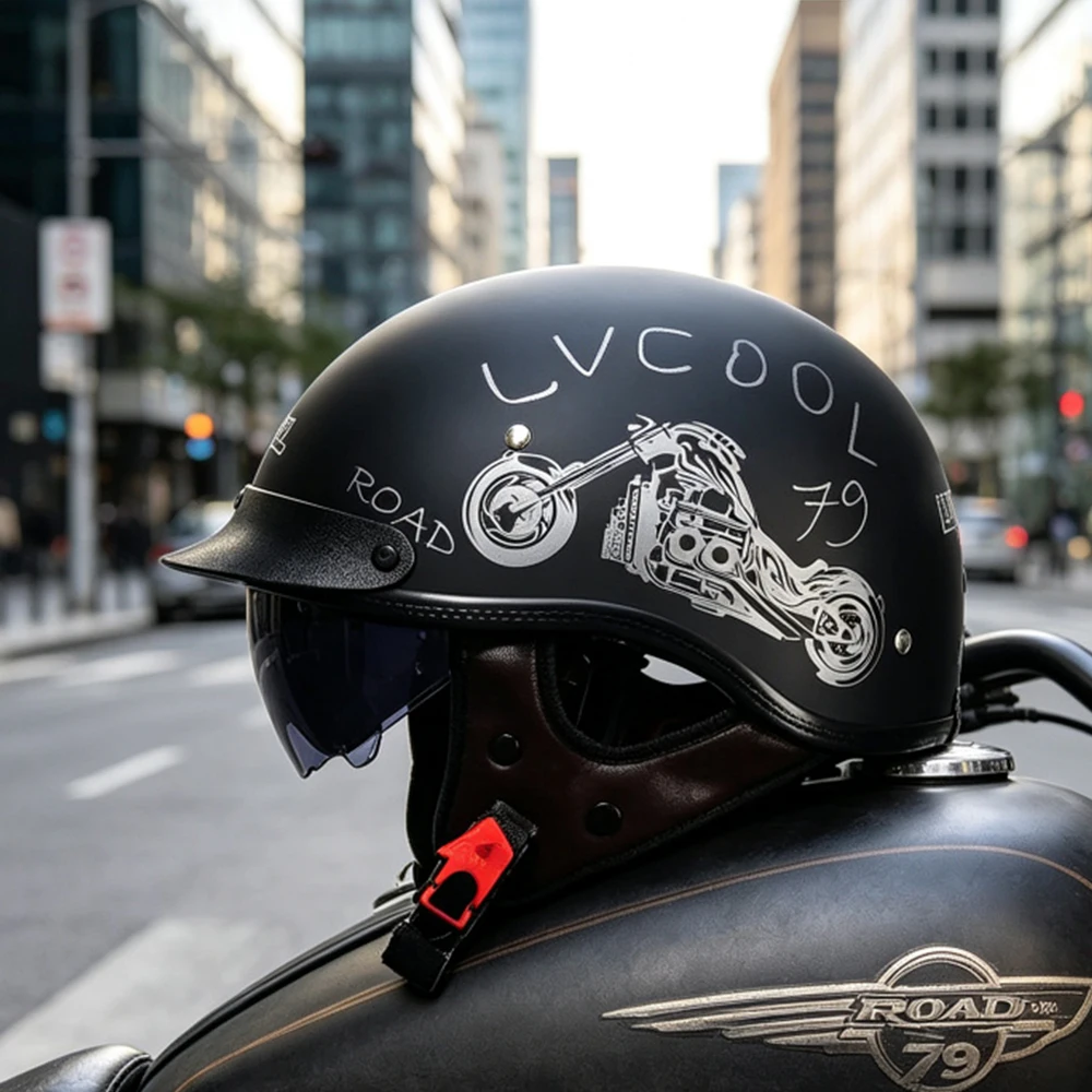 DOT Certified Men's Retro Motorcycle Helmet for American Cruising Summer Riding Half Helmet Vintage Style Heavy Bike Headgear