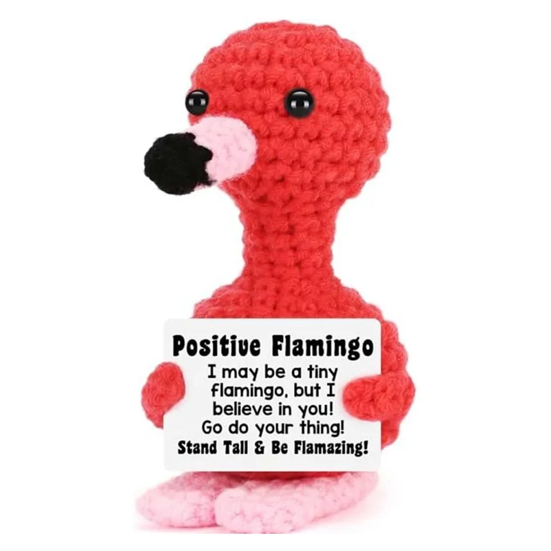 Flamingo Emotional Support Positive Crochet Dolls Desktop Ornament Funny Handmade Knitted Figurines Home Room Decoration Gifts