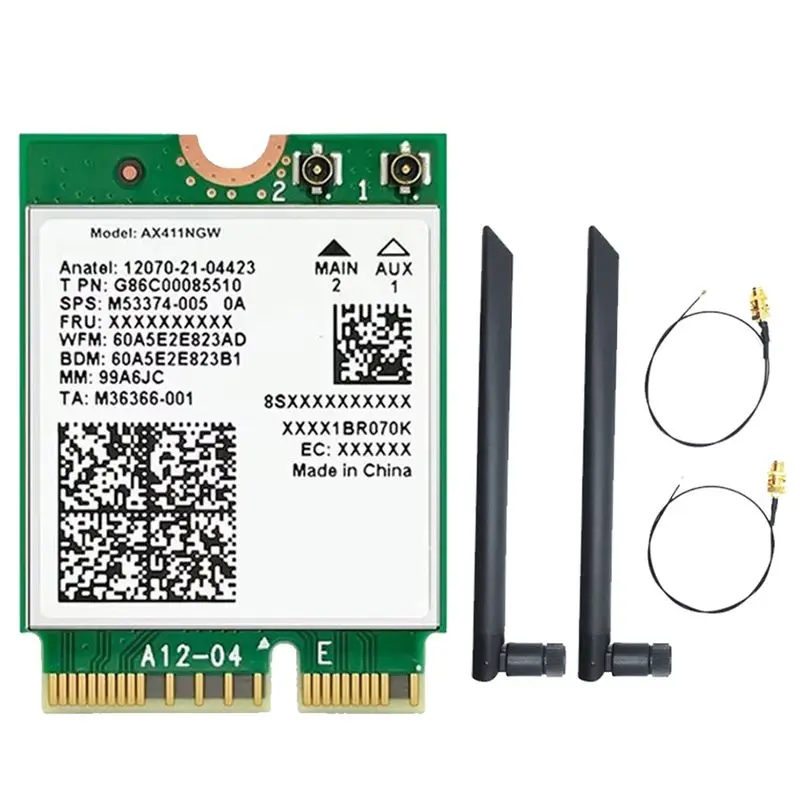

A01E-For AX411 Wifi Card+8DB Antenna Wifi 6E Cnvio2 BT 5.3 Tri-Band 5374Mbps Wifi Adapter For Laptop/PC Win10/11-64Bit