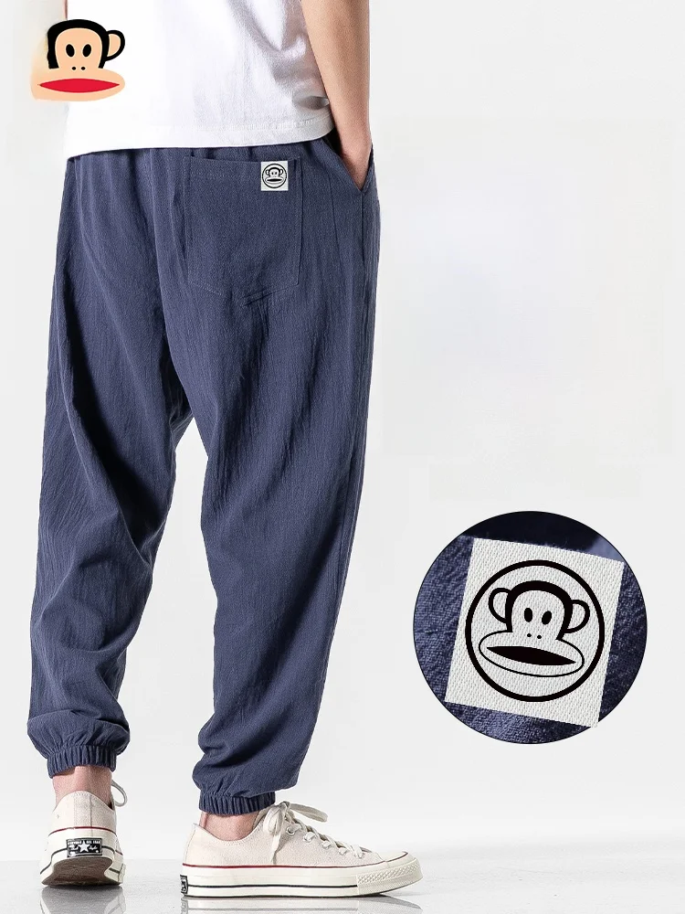 

Мужские повседневные брюки Paul Frank из хлопка и льна, свободные, с манжетами, спортивные, осенние, модные, брендовые, удобные, дышащие, приятные для кожи