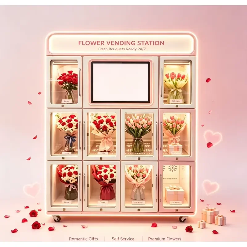24H Unmanned Flower Vending Machine With Refrigerated Fresh Keeping System Custom Lattice Size Remote Control Made in China