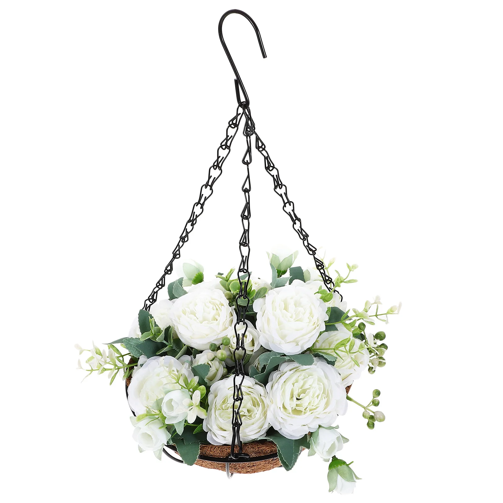 

Artificial Peony Hanging Basket Lightweight Fake Outdoor Hanging Plant for Porch Wall Home Office Decor