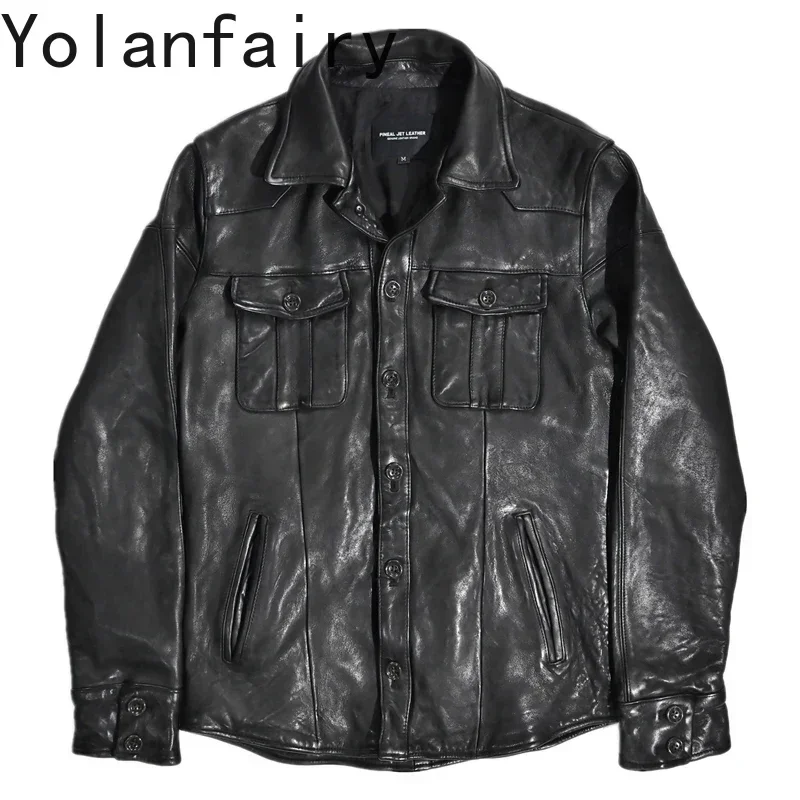 YOLANFAIRY Genuine Leather Jacket Men Vintage Jacket Vegetable-tanned Top Layer Sheepskin Coat Male Leather Jaqueta Masculina