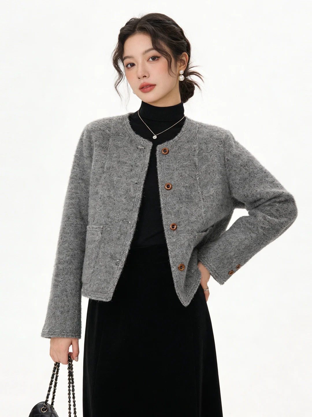 

Ретро-пальто из шерсти средней длины, модное, элегантное, в корейском стиле, весна-осень, новая модель, стройнящее, простое, стильное