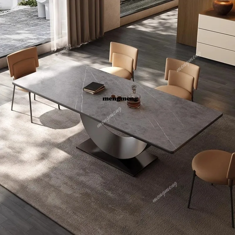 

And Chairs Stainless Steel Frame Leather Dining Chair Italian Rectangle Modern Minimalist Rock Slab Restaurant Dining Table home